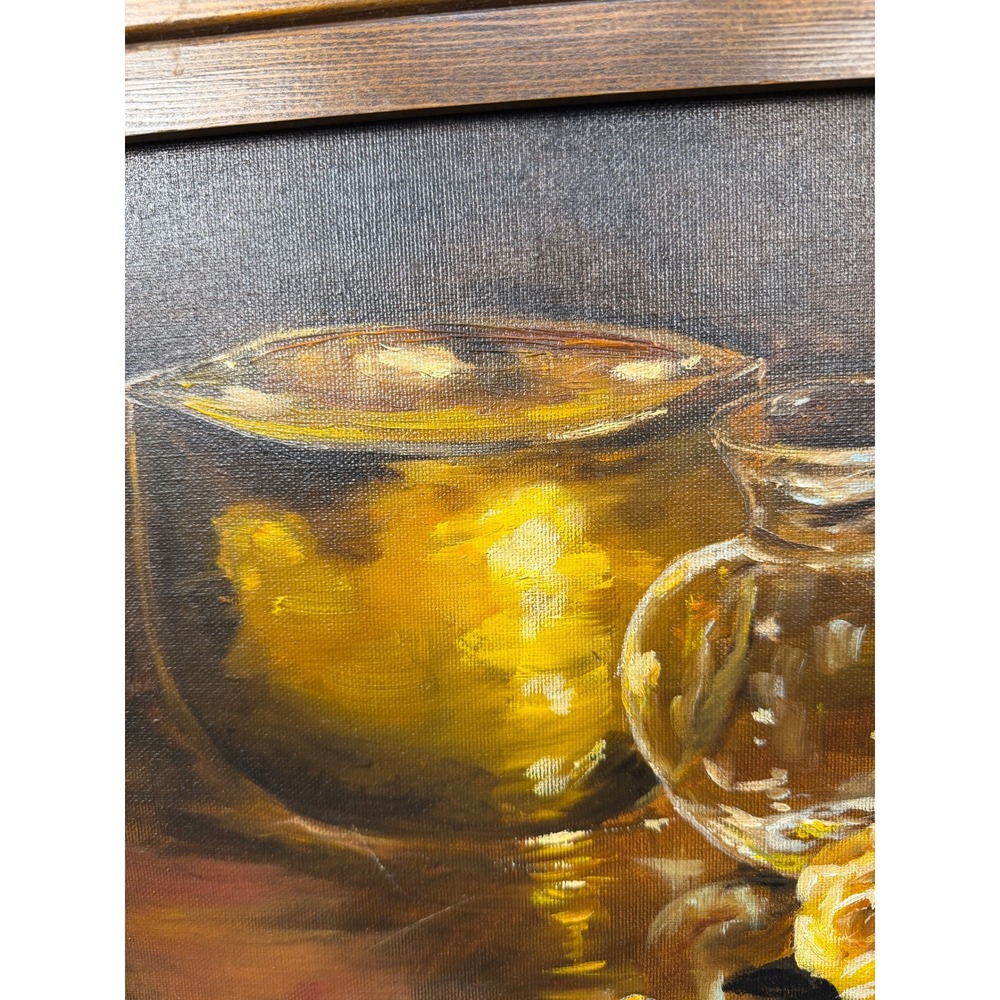 VTG Original Oil Painting Still Life Yellow Rose Brass Vessel Signed G Hock 1990 - Picture 5 of 16